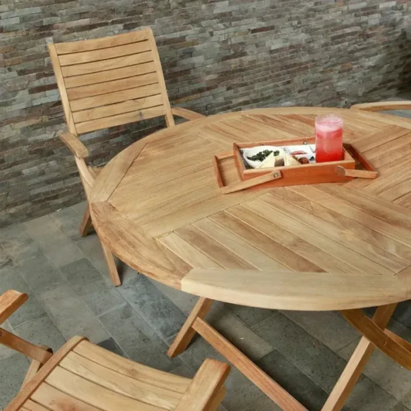 Teak Ağacından Ahşap Yuvarlak Masa - 79 cm - Görsel 4