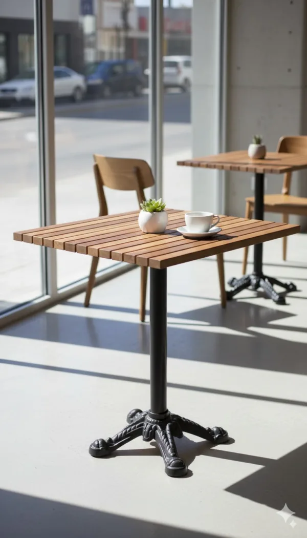 Teak Zarafeti: Ahşap Balkon Bahçe Masası 70x70 cm - Döküm Ayaklı - Görsel 2
