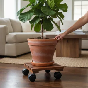 Tekerlekli ahşap saksı altlığı